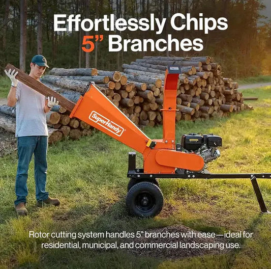 SuperHandy Towable Wood Chipper Shredder – 5 in. Chipping Capacity, 15HP , 420cc Engine, Heavy Duty for Yard, Forestry, or Landscaping Renovomotors