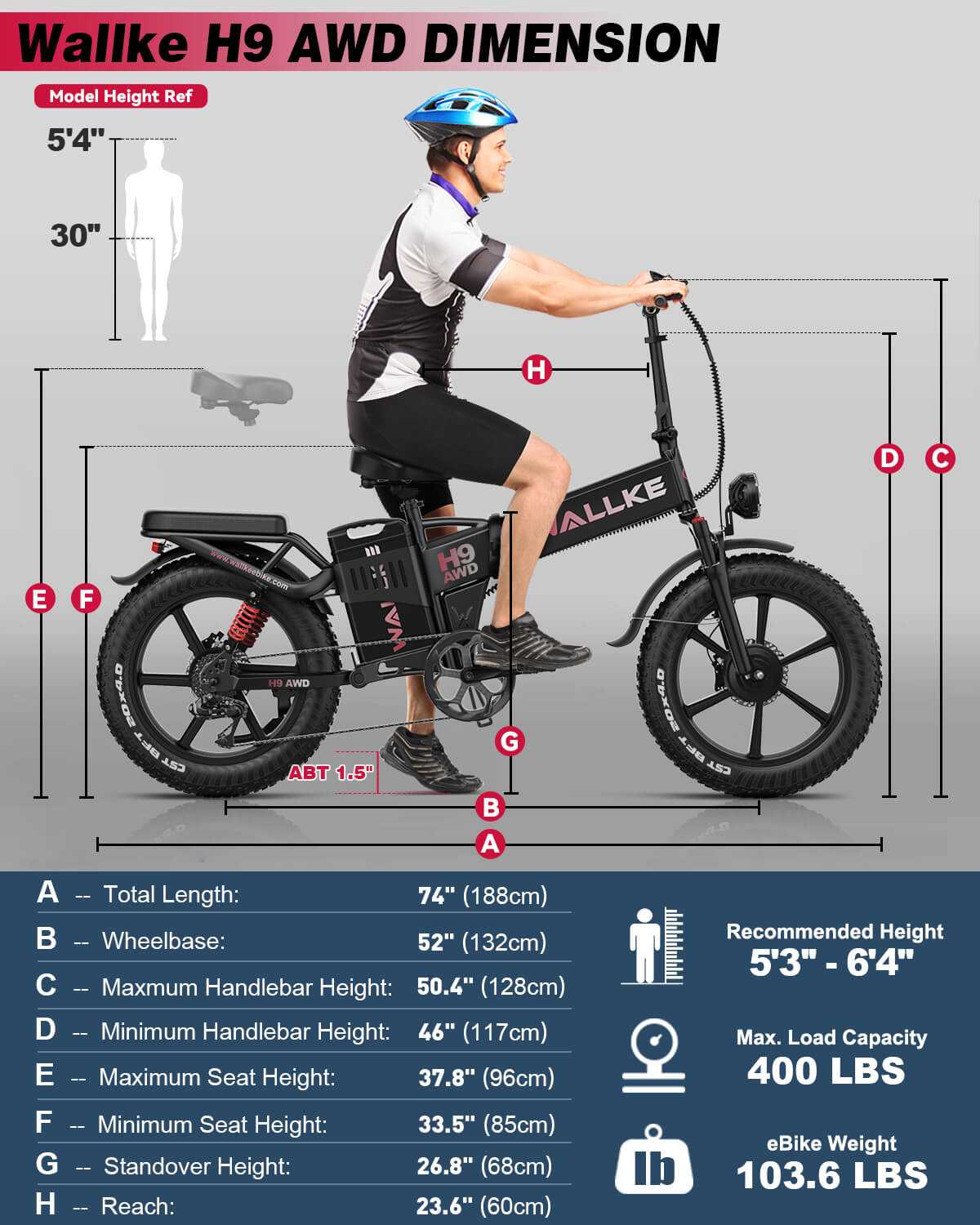 Wallke H9 AWD EBike 3200w 60/82Ah AWD FOLDING Dual Motor E-bike|Samsung battery-82Ah/3936Wh|App Smart Display|Top Speed-34mph