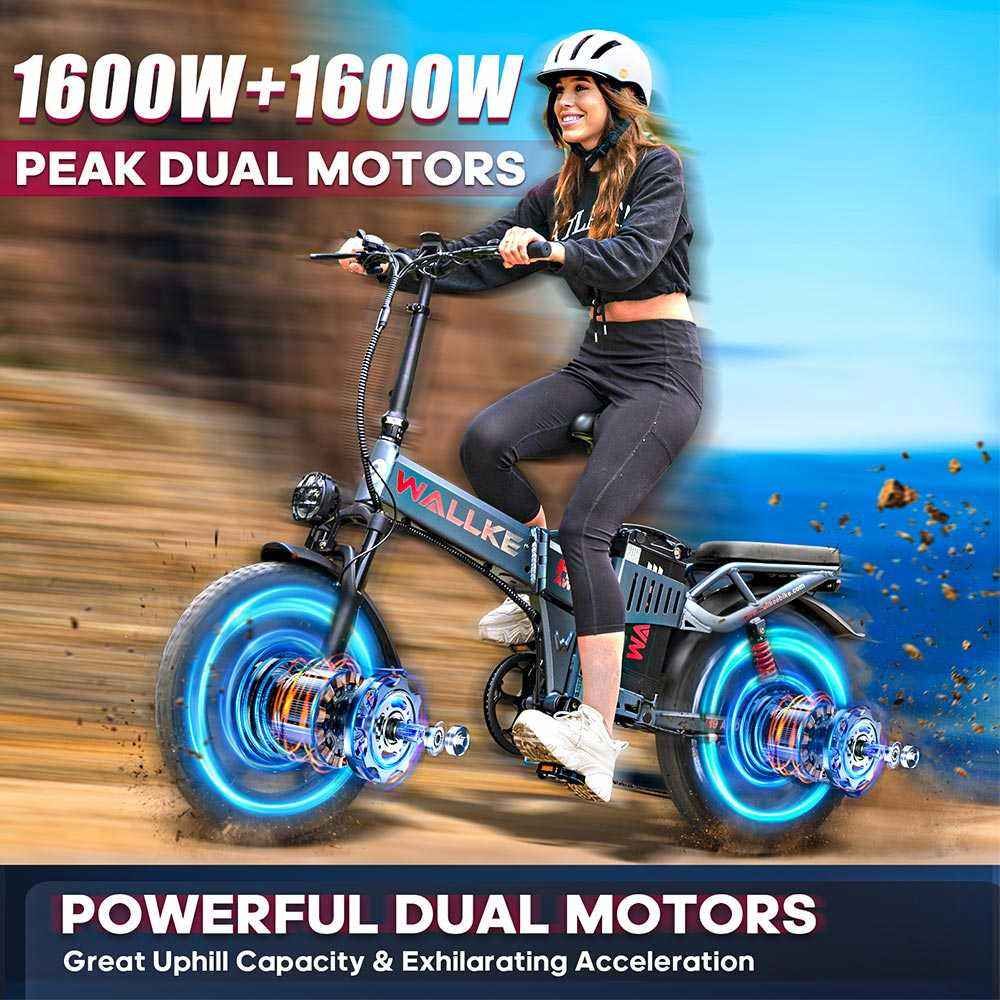 Wallke H9 AWD EBike 3200w 60/82Ah AWD FOLDING Dual Motor E-bike|Samsung battery-82Ah/3936Wh|App Smart Display|Top Speed-34mph