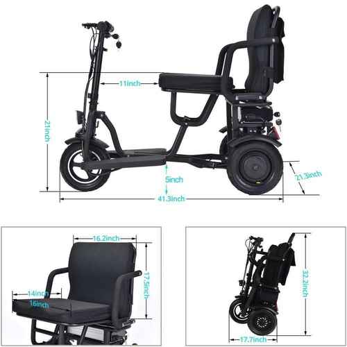 MotoTec Folding Mobility Electric Trike 48v 700w Dual Motor Lithium Black|48v 10ah|Speed-10mph|Capacity-286lbs|Range-20miles