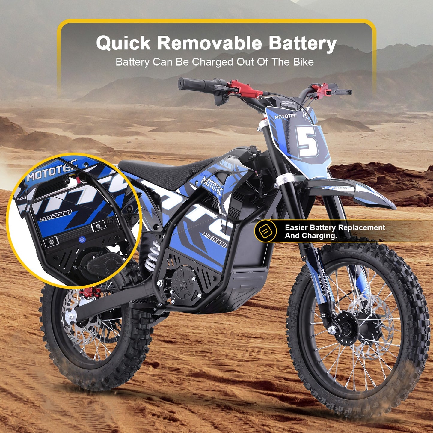 MotoTec 60v 2000w Pro Electric Dirt Bike Lithium Grey (HP115E)|Distance Per Charge: 10-18 miles|Top Speed: 40 MPH