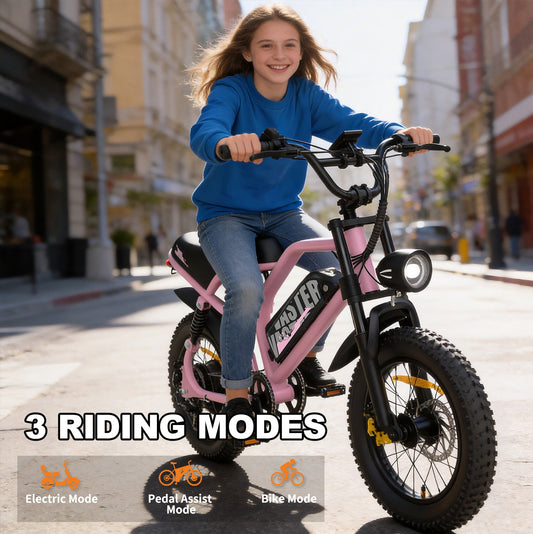AVDLBIKE A13 Teenager Electric Bike (Pink) – 20 MPH, 16" Fat Tire, 460Wh Battery