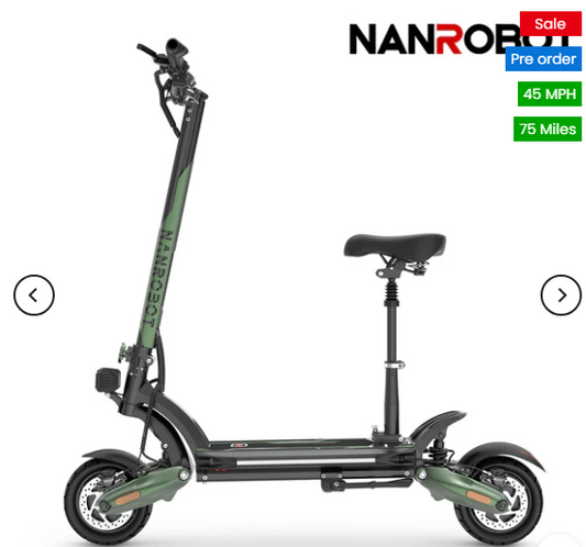 NANROBOT D6+ MAX All-Terrain Electric Scooter Motor: dual motor, 1500W*2 Battery: 60V 30A Tire: 10'' wide tires Brake: hydrualic brake Max load: 330lbs