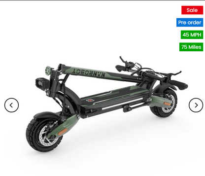NANROBOT D6+ MAX All-Terrain Electric Scooter Motor: dual motor, 1500W*2 Battery: 60V 30A Tire: 10'' wide tires Brake: hydrualic brake Max load: 330lbs