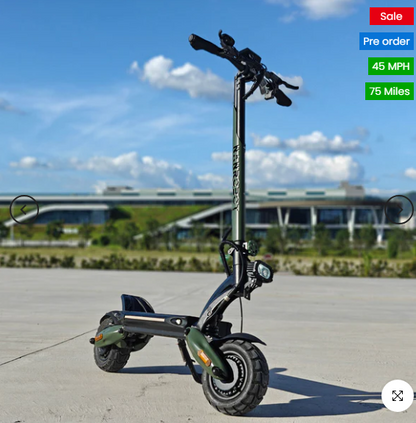 NANROBOT D6+ MAX All-Terrain Electric Scooter Motor: dual motor, 1500W*2 Battery: 60V 30A Tire: 10'' wide tires Brake: hydrualic brake Max load: 330lbs