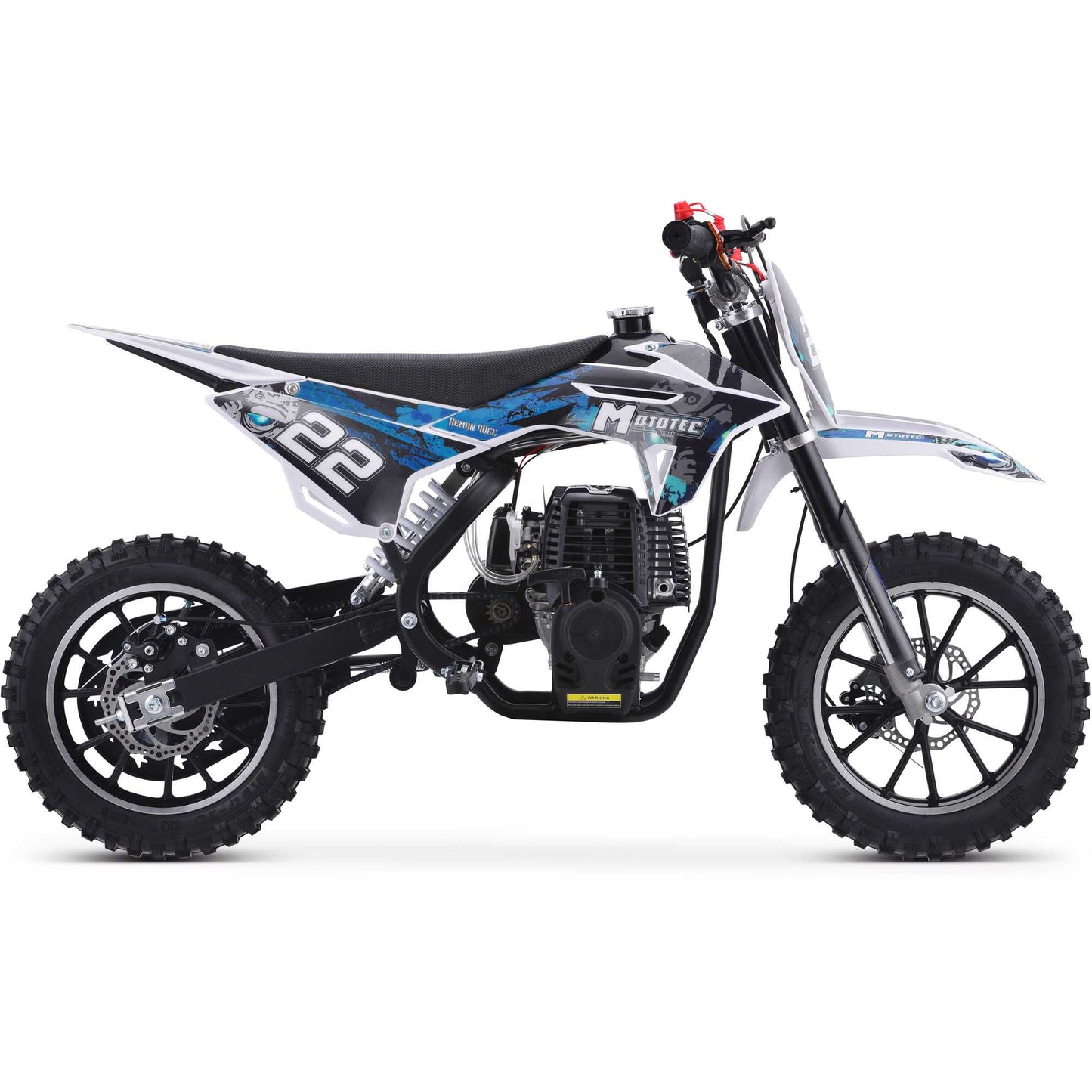 MotoTec Demon 40cc 4-Stroke Kids Gas Dirt Bike Blue Top Speed: 22 mph Cruising Range: 20+ miles per tank MotoTec