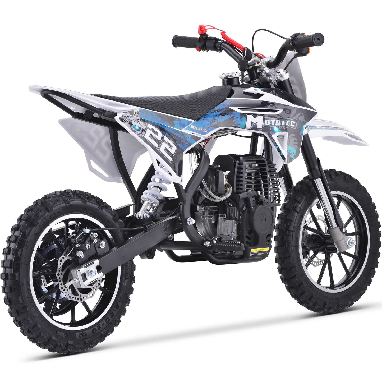 MotoTec Demon 40cc 4-Stroke Kids Gas Dirt Bike Blue Top Speed: 22 mph Cruising Range: 20+ miles per tank MotoTec