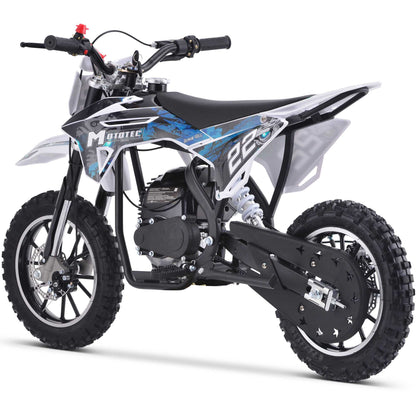 MotoTec Demon 40cc 4-Stroke Kids Gas Dirt Bike Blue Top Speed: 22 mph Cruising Range: 20+ miles per tank MotoTec
