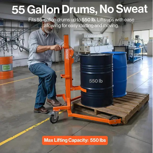 SuperHandy Hydraulic Drum Lift - 550 LB Capacity Barrel Handler for 55-Gallon Drums Renovomotors