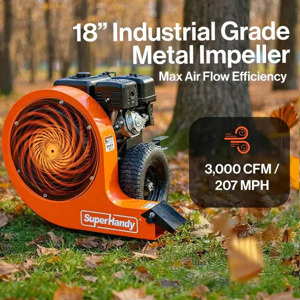 Tow-Behind Leaf Blower – 15HP Electric Start Gas Engine 3000 CFM, 207 MPH Air Speed Renovomotors