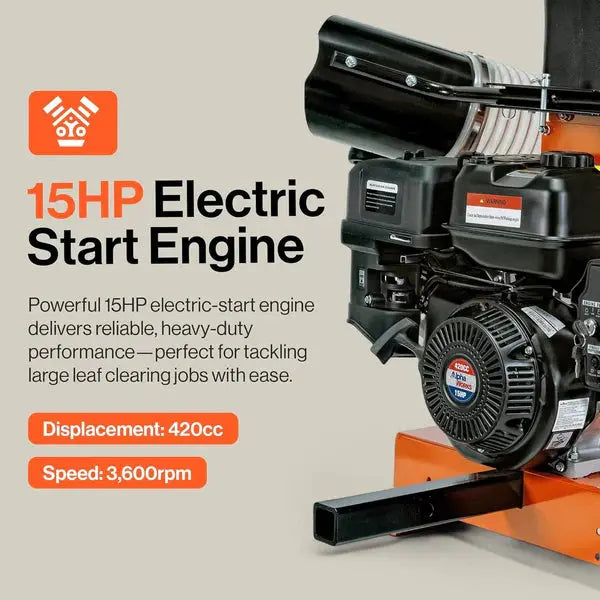 SuperHandy Truck Loader Leaf Vacuum – 15HP Electric Start Engine, Serrated Metal Impeller, Hitch or Tailgate Mount, Commercial Debris Vacuum for Lawn & Landscape Cleanup Renovomotors