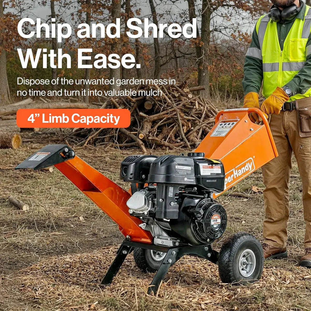 SuperHandy 4-Inch Wood Chipper Shredder Mulcher – 9HP Gas-Powered Heavy Duty Chipping Machine Renovomotors