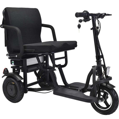 MotoTec Folding Mobility Electric Trike 48v 700w Dual Motor Lithium Black|48v 10ah|Speed-10mph|Capacity-286lbs|Range-20miles