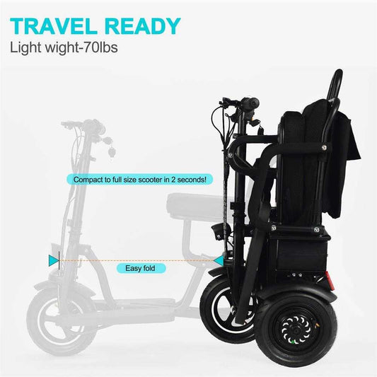 MotoTec Folding Mobility Electric Trike 48v 700w Dual Motor Lithium Black|48v 10ah|Speed-10mph|Capacity-286lbs|Range-20miles