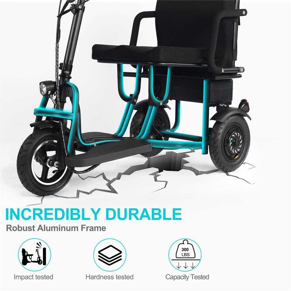 MotoTec Folding Mobility Electric Trike 48v 700w Dual Motor Lithium Black|48v 10ah|Speed-10mph|Capacity-286lbs|Range-20miles