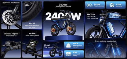 long range fat tire ebike MEELOD M8DM | 2400W Dual Motor Fat Tire Ebike Meelod