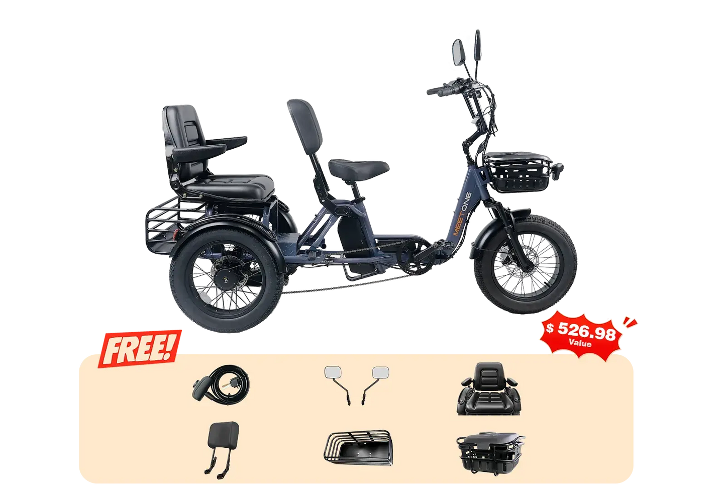 Meet One Pair Electric Trike with Passenger Seat Renovomotors