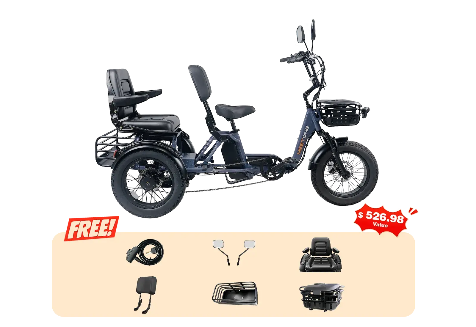 Meet One Pair Electric Trike with Passenger Seat Renovomotors