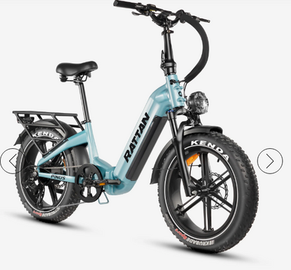 Rattan Pinus Torque Sensor, 20" * 4" Fat tire eBike, LCD Display with App control, 1500w (peak) motor, Class-3 speed(Top Speed 28mph), 48V 960Wh 20AH Samsung Battery and a step-through Foldable frame.