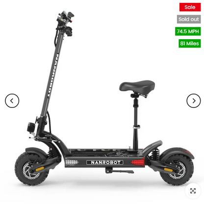 NANROBOT LS7+ 72V Electric Scooter Motor: dual motors, 3000W*2 Battery: 72V 35A Tire: 11'' Street tires Brake:Hydraulic brakes