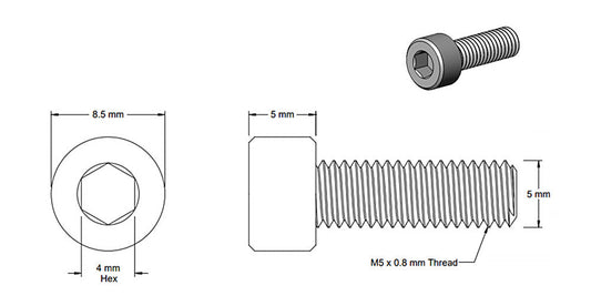 (5 Pack) M5x16mm Black Socket Screw