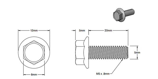 (5 Pack) M5x20mm Silver Hex Flange Screw