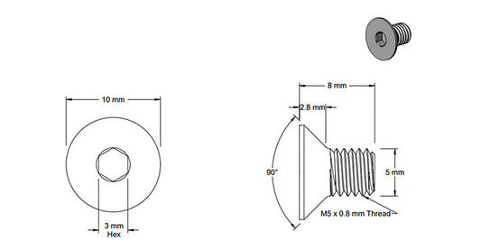 (5 Pack) M5x8mm Silver Flat Head Screw