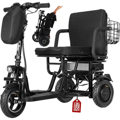 MotoTec Folding Mobility Electric Trike 48v 700w Dual Motor Lithium Black