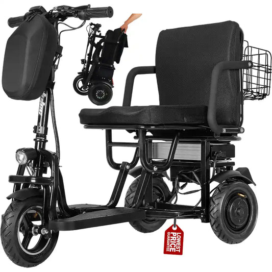 MotoTec Folding Mobility Electric Trike 48v 700w Dual Motor Lithium Black