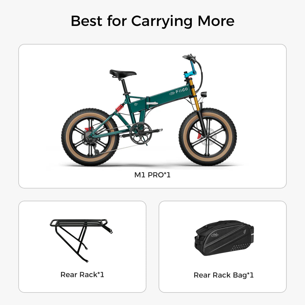 Fiido M1 Pro Fat Tire Electric Bike – 500W Folding Full Suspension E-Bike
