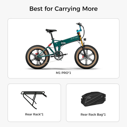 Fiido M1 Pro Fat Tire Electric Bike – 500W Folding Full Suspension E-Bike