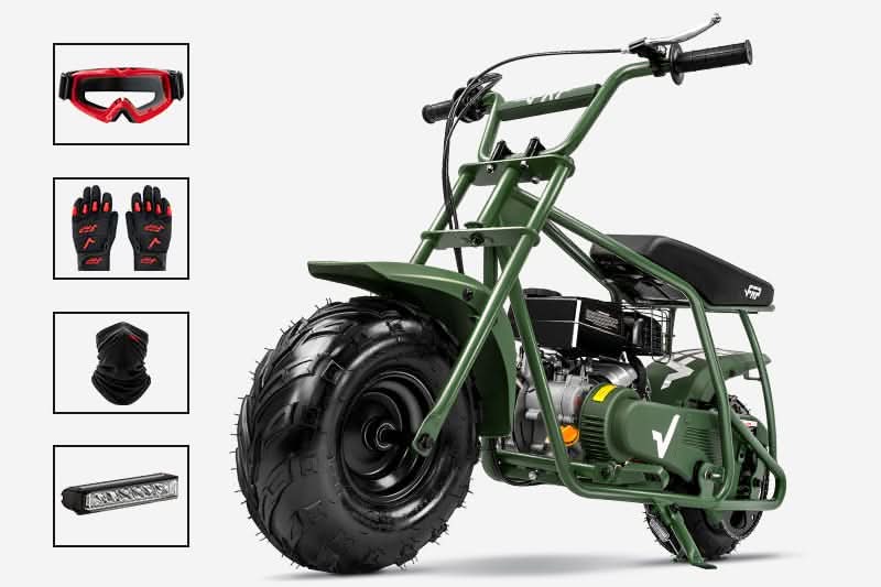 FRP Mini Bike GMB100 Gas|99cc 4-stroke OHV engine|30 Miles Per Tank|Supports up to 220 lbs|85% pre-assemble|EPA Approval|Age Requirement:13+|Max Speed:24 mph Renovomotors