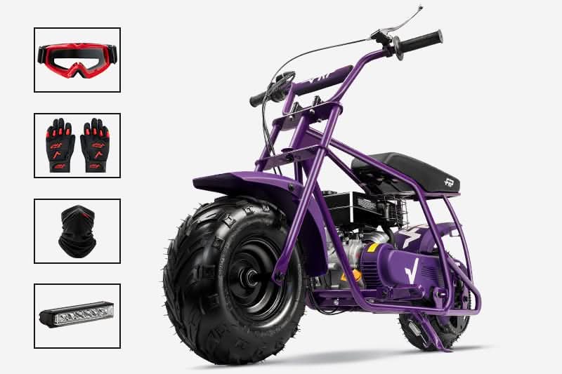 FRP Mini Bike GMB100 Gas|99cc 4-stroke OHV engine|30 Miles Per Tank|Supports up to 220 lbs|85% pre-assemble|EPA Approval|Age Requirement:13+|Max Speed:24 mph Renovomotors