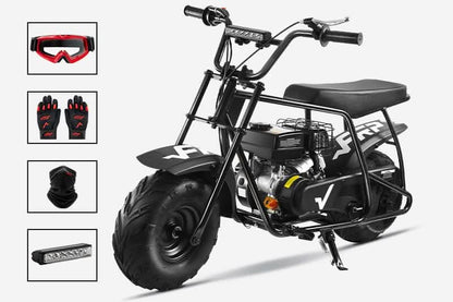 FRP Mini Bike GMB100 Gas|99cc 4-stroke OHV engine|30 Miles Per Tank|Supports up to 220 lbs|85% pre-assemble|EPA Approval|Age Requirement:13+|Max Speed:24 mph Renovomotors