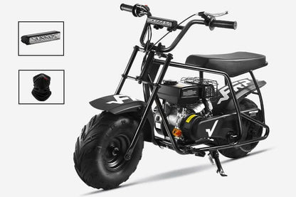 FRP Mini Bike GMB100 Gas|99cc 4-stroke OHV engine|30 Miles Per Tank|Supports up to 220 lbs|85% pre-assemble|EPA Approval|Age Requirement:13+|Max Speed:24 mph Renovomotors