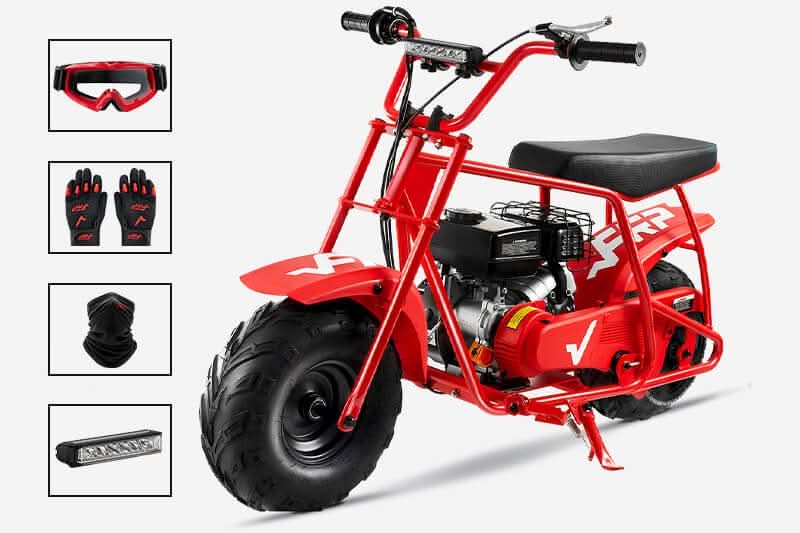 FRP Mini Bike GMB100 Gas|99cc 4-stroke OHV engine|30 Miles Per Tank|Supports up to 220 lbs|85% pre-assemble|EPA Approval|Age Requirement:13+|Max Speed:24 mph Renovomotors