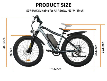 Aostirmotor S07-MAX All-terrain Electric Fat Bike,48v 20Ah 1000w,30mph, Updated motor