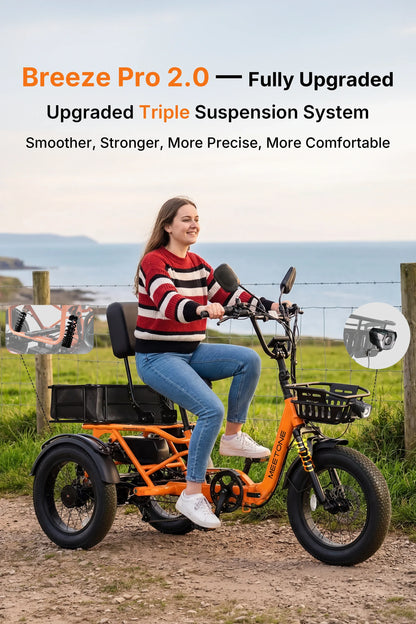 Meet One Breeze Pro 2.0 Electric Trike|Full Suspension Fat Tire E-Trike