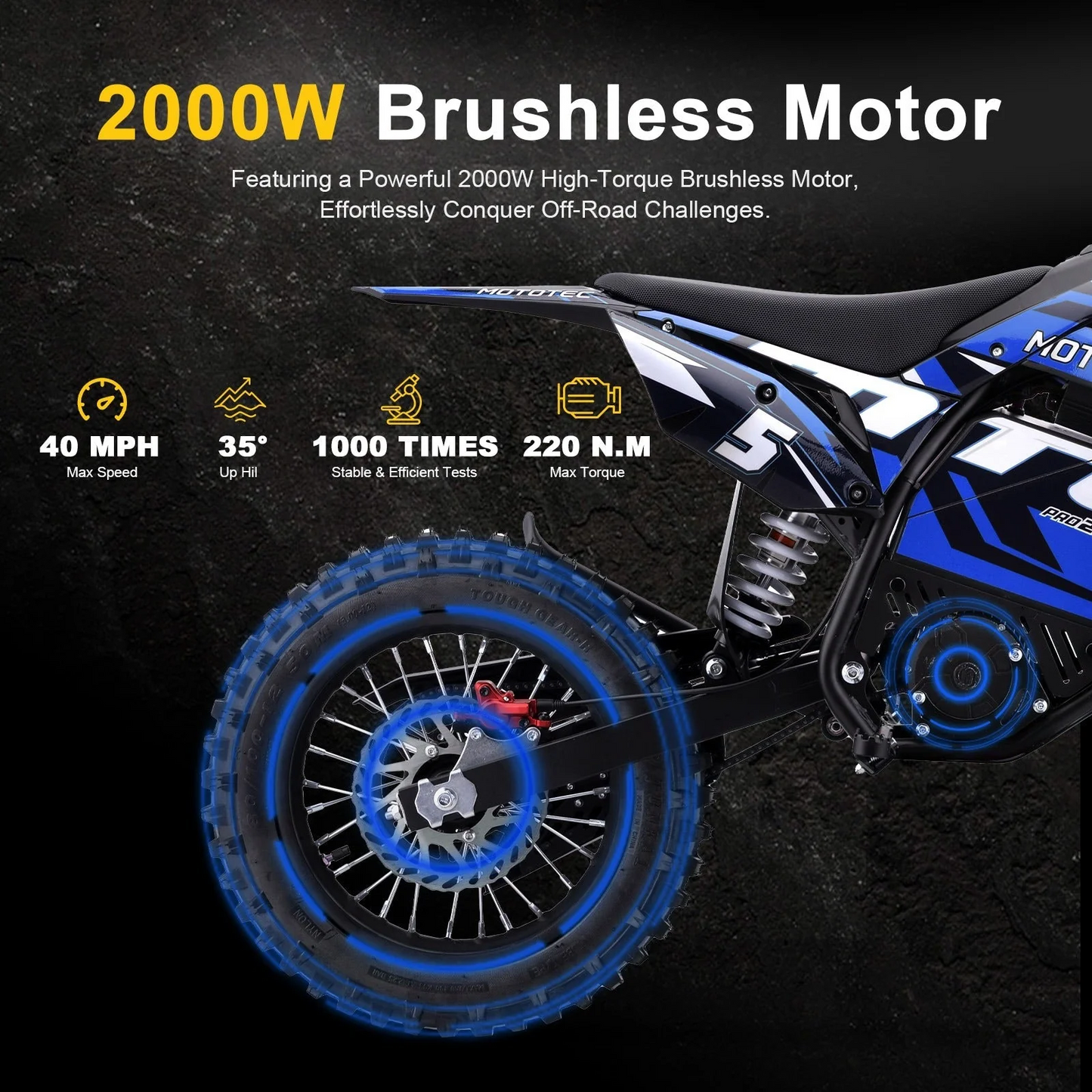 MotoTec 60V 2000W Pro Electric Dirt Bike | Off-Road Use Only