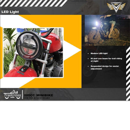 MotoTec 200cc Trailcross Mini Bike (6.5HP) – 40 MPH Off-Road Gas Mini Bike