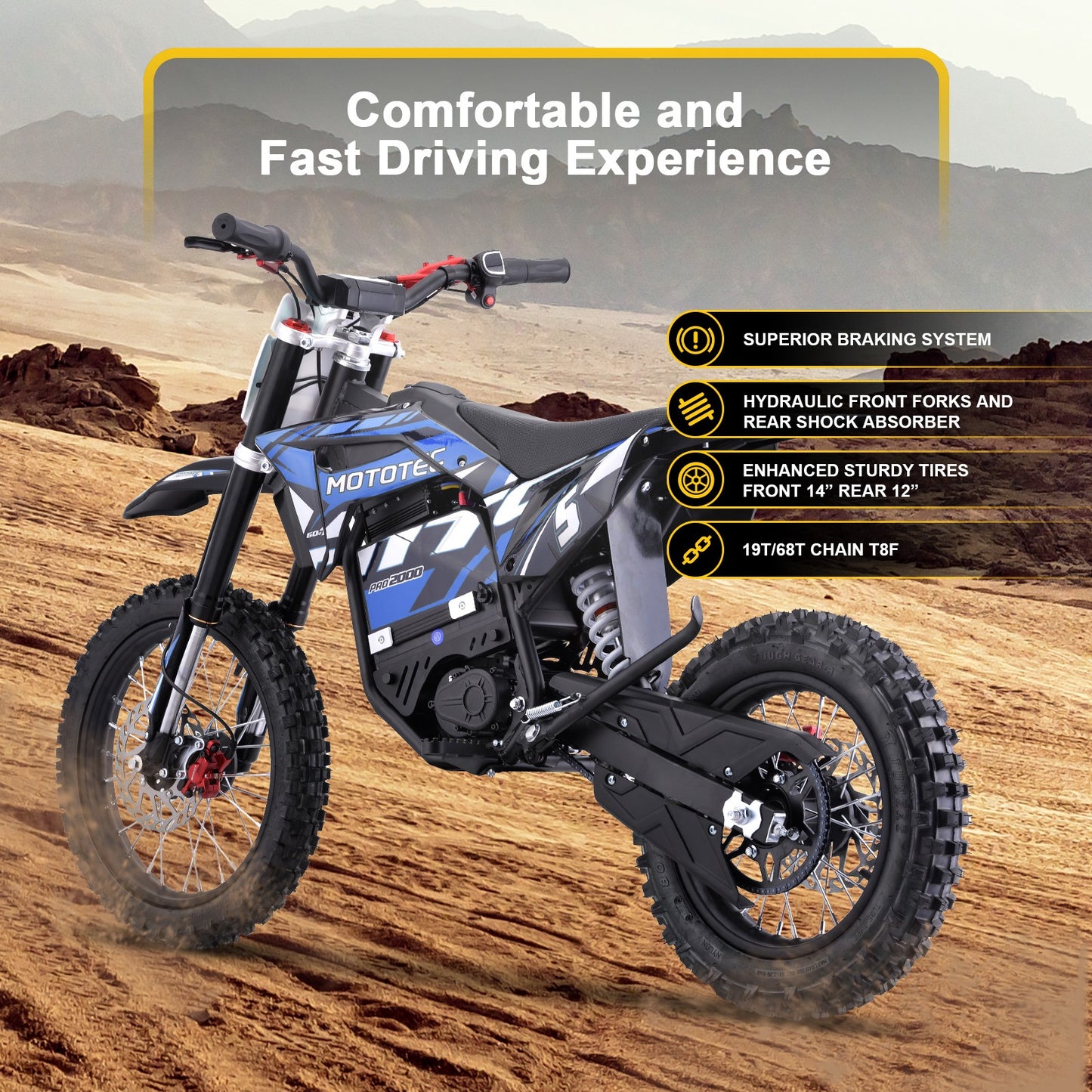 MotoTec 60v 2000w Pro Electric Dirt Bike Lithium Grey (HP115E)|Distance Per Charge: 10-18 miles|Top Speed: 40 MPH