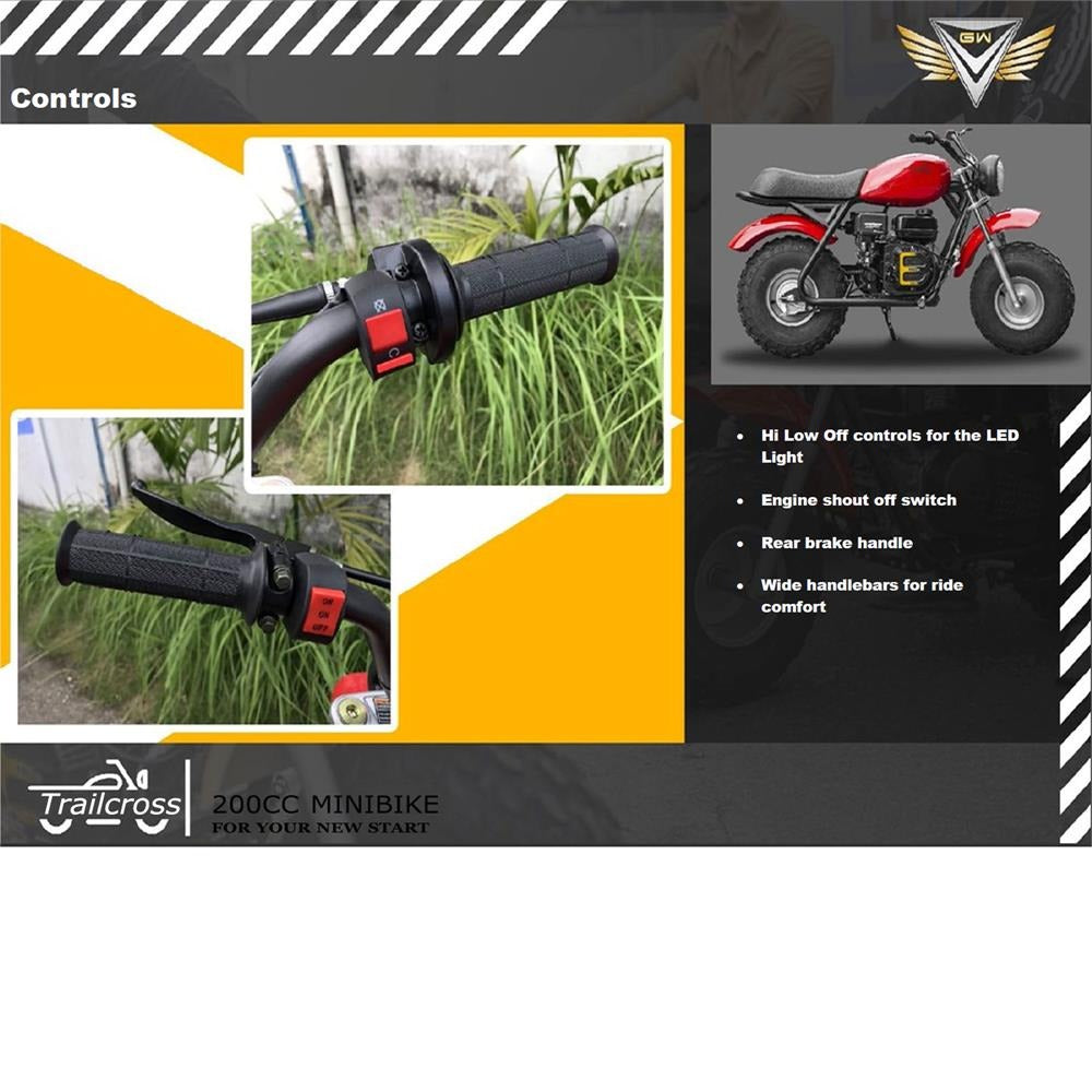 MotoTec 200cc Trailcross Mini Bike (6.5HP) – 40 MPH Off-Road Gas Mini Bike