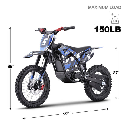 MotoTec 60v 2000w Pro Electric Dirt Bike Lithium Grey (HP115E)|Distance Per Charge: 10-18 miles|Top Speed: 40 MPH|Off-Road Use Only