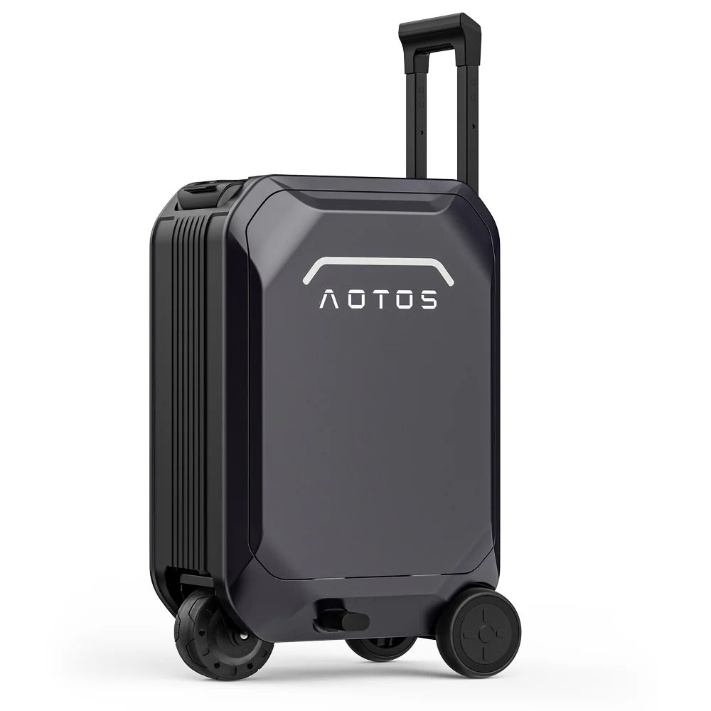 Smart Rideable luggage|App Control|Motor:200W|Speed:6mph|Mileage:6.2miles|Airline-Approved|Zipperless|ABS+PC|4″ solid tires||Weight: 17.3lbs|Max Load:242lbs|Battery:37V,2.5Ah|Charge time:3h|Electric Brake|Volume:31L|1-Year Warranty