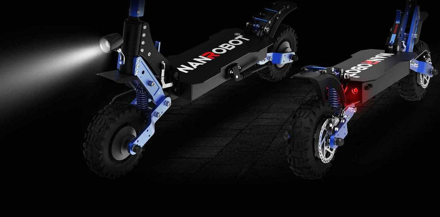 Nanrobot D4+3.0 |Dual motors, 1000 W × 2 (peak power)|52 V, 23.4 Ah lithium prismatic battery (EVE cells)|Up to 40 mph (≈ 64 km/h)|40 miles (on full charge)