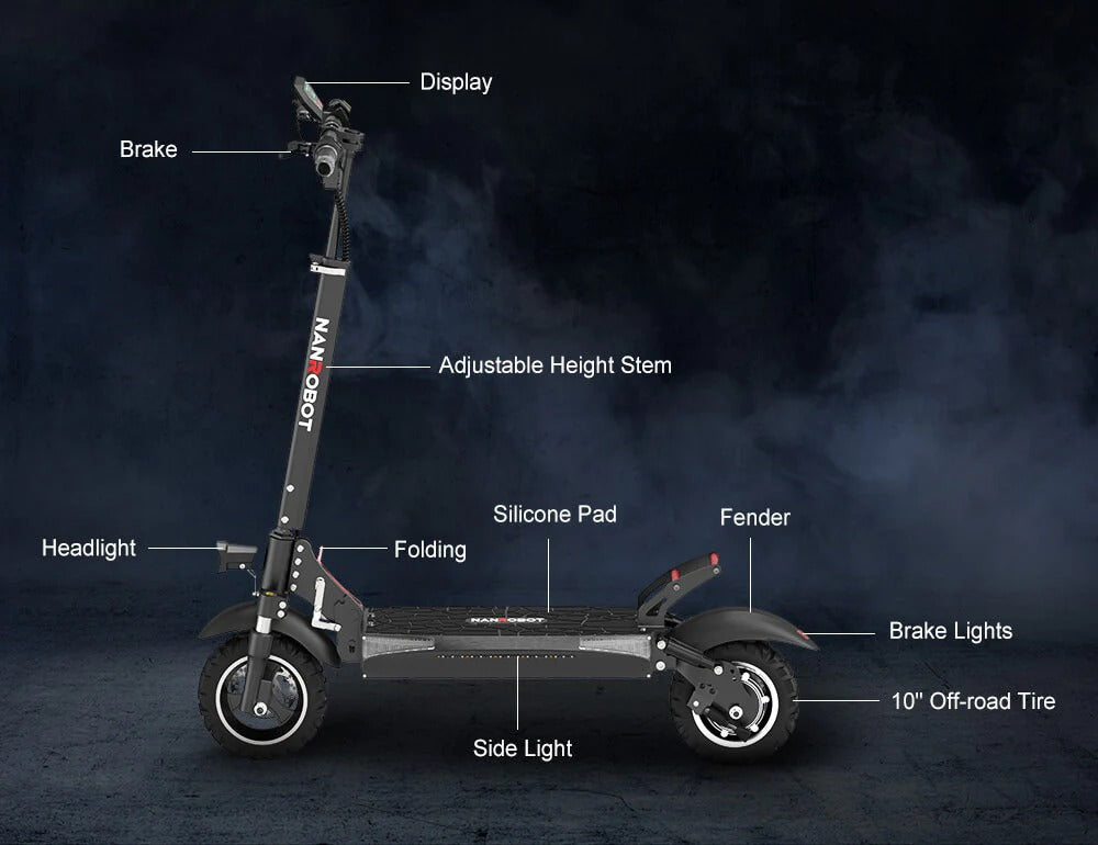 Nanrobot T1 800 W brushless motor | 48 V 10.4 Ah lithium battery | 21–25 miles | Top speed 25 mph
